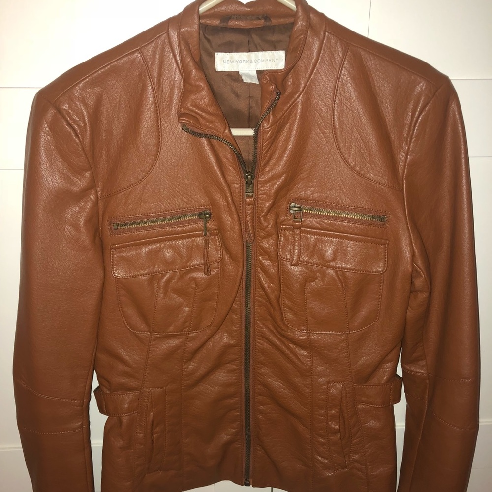 NEW YORK & COMPANY Cognac Leather Jacket XS